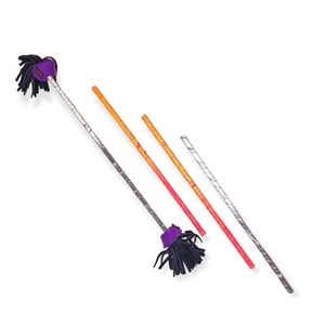 Set of 4 Lunastix Juggling Flower Baton Sticks with Leather Fringe Orange Black